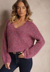 Fioletowy Sweter z Dodatkiem Wełny i Szerokimi Rękawami Inathira. Fioletowe swetry klasyczne damskie Renee, na zimę, z jeansu, bez kołnierzyka. Za 139.99 zł.