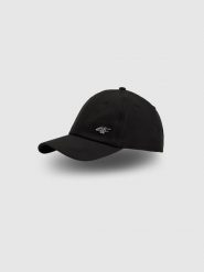 4F Czapka z daszkiem strapback uniseks - czarna S/M (58cm). Czarne czapki z daszkiem damskie 4F, bez wzorów. Za 69.99 zł.