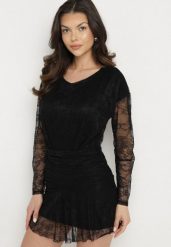 Czarna Sukienka Koronkowa z Gumką w Talii Naplisa. Czarne sukienki damskie Born2be, bez wzorów, z koronki, eleganckie, bez ramiączek. W wyprzedaży za 110.49 zł.