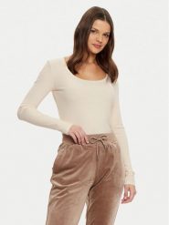 Guess Bluzka V4BP07 K8RT2 Écru Regular Fit. Bluzki damskie Guess, s, z aplikacjami, z wiskozy, bez kołnierzyka, bez ramiączek. Za 129.99 zł.