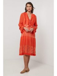 Lin Passion Lniana sukienka w kolorze pomarańczowym rozmiar: 36/38. Pomarańczowe sukienki damskie Lin Passion, z aplikacjami, ze lnu, klasyczne, bez ramiączek. Za 173.99 zł.