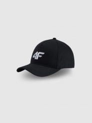 4F Czapka z daszkiem strapback damska - czarna S/M. Czarne czapki z daszkiem damskie 4F, na lato, bez wzorów, z bawełny. Za 59.99 zł.