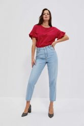 Jeansy mom fit z wysokim stanem błękitne. Niebieskie jeansy damskie MOODO, z podwyższonym stanem. W wyprzedaży za 59.99 zł.