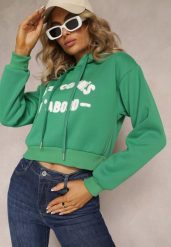 Zielona Dzianinowa Bluza z Nadrukiem i Kapturem Faminese. Zielone bluzy damskie Renee, l, z aplikacjami, z dzianiny, z kapturem. Za 59.99 zł.