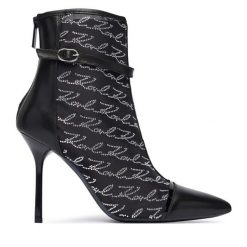 Botki KARL LAGERFELD. Czarne botki damskie KARL LAGERFELD, bez obcasa, na szpilce, bez zapięcia. Za 1,099.00 zł.