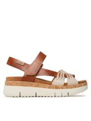 Pikolinos Sandały W4N-0968C1 Beżowy. Brązowe sandały damskie Pikolinos, bez wzorów, ze skóry, bez obcasa, na koturnie, bez zapięcia. Za 299.99 zł.