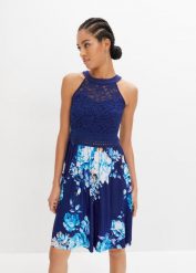 Sukienka z dżerseju z koronką. Czarne sukienki damskie bonprix, bez wzorów, z dżerseju, bez ramiączek. Za 169.99 zł.