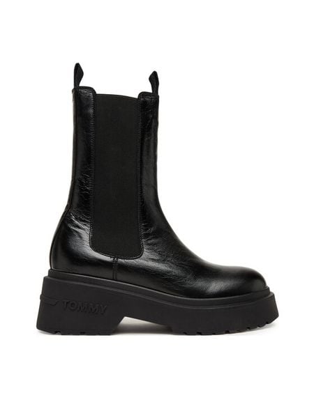 Tommy Jeans Sztyblety Tjw Chunky Shiny EN0EN02888 Czarny. Czarne botki damskie Tommy Jeans, z jeansu, bez obcasa, na płaskiej podeszwie, bez zapięcia. Za 499.99 zł.