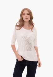 Luźna koszulka z nadrukiem, Comfort Fit, T-FEST. Białe koszulki damskie Volcano, m, bez wzorów, z bawełny, bez kołnierzyka, bez ramiączek. Za 69.99 zł.