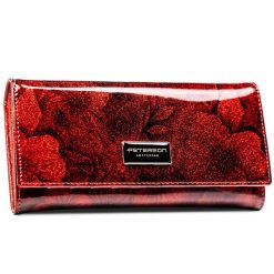 Czerwony, klasyczny, duży lakierowany portfel damski z kwiatowym wzorem RFID STOP Peterson. Czerwone portfele damskie Peterson, z aplikacjami, z lakierowanej skóry. Za 89.99 zł.