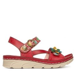 Sandały Laura Vita. Czerwone sandały damskie LAURA VITA, bez wzorów, bez obcasa, na płaskiej podeszwie, bez zapięcia. Za 389.99 zł.