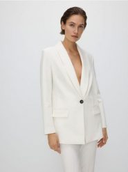 Marynarka z szalowym kołnierzem - biały. Białe marynarki i żakiety damskie Reserved, l, bez wzorów, z tkaniny. W wyprzedaży za 119.99 zł.