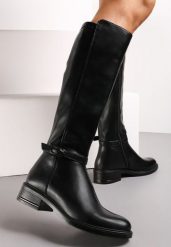 Czarne Kozaki na Płaskim Obcasie Muszkieterki z Klamrą Callela. Czarne kozaki damskie Renee, bez obcasa, na płaskiej podeszwie, bez zapięcia. Za 94.99 zł.