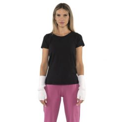 Koszulka Damen-Kurzarm z Leone 1947 Nigdy bez plakietki. Czarne bluzki damskie LEONE 1947 APPAREL, bez wzorów, z bawełny, sportowe, bez kołnierzyka, bez ramiączek. W wyprzedaży za 69.02 zł.