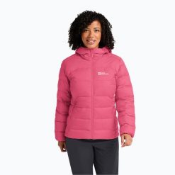 Kurtka puchowa damska Jack Wolfskin Ather Down Hoody. Czerwone kurtki damskie Jack Wolfskin, bez wzorów, z puchu, bez kaptura. Za 699.99 zł.