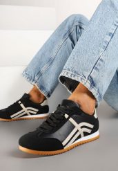 Czarne Sneakersy w Stylu Kultowych Tenisówek z Ozdobnymi Przeszyciami Vellexia. Czarne obuwie sportowe damskie Born2be, z jeansu, bez zapięcia, tenisowe. Za 84.99 zł.