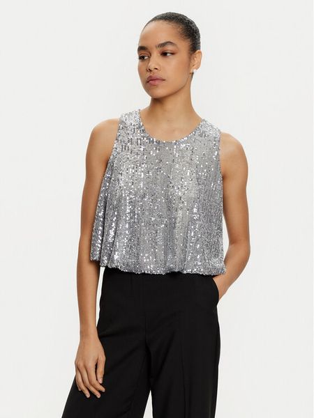 ViCOLO Bluzka TS0351 Srebrny Regular Fit. Szare bluzki damskie ViCOLO, m, bez wzorów, z syntetyku, bez kołnierzyka, bez ramiączek. Za 239.99 zł.