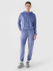 4F Spodnie dresowe z weluru damskie - granatowe XL. Niebieskie spodnie dresowe damskie 4F, bez wzorów, z dresówki. W wyprzedaży za 79.99 zł.