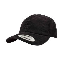 Sztruksowa Czapka Z Daszkiem O Niskim Profilu. Czarne czapki z daszkiem damskie FLEXFIT, bez wzorów, ze sztruksu. Za 85.99 zł.