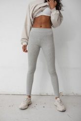 Legginsy damskie z prążkowanej dzianiny w kolorze LIGHT GREY MELANGE - HIPS. Szare legginsy damskie Marsala, s, bez wzorów, z bawełny. Za 199.90 zł.