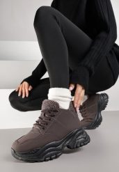 Brązowe Trapery Sneakersy Vices na Platformie z Tłoczeniem Nirrise. Brązowe trapery damskie Renee, z dresówki, bez zapięcia. Za 109.99 zł.