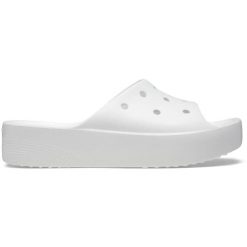Klapki plażowe damskie Crocs Classic Platform Slide. Białe klapki damskie Crocs, bez wzorów, bez obcasa, bez zapięcia. Za 146.99 zł.