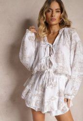 Beżowy Muślinowy Kombinezon z Bawełny z Ozdobnym Wiązaniem Vimariana. Brązowe sukienki damskie Renee, bez wzorów, z bawełny, eleganckie, bez ramiączek. W wyprzedaży za 175.99 zł.