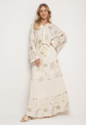 Beżowy Komplet z Wiskozy w Stylu Boho Koszula Nietoperz i Spódnica Sepalisse. Brązowe koszule damskie Born2be, na lato, l, bez wzorów, z wiskozy, boho, bez kołnierzyka, bez ramiączek. Za 179.99 zł.