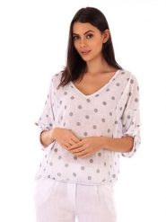 Lin Passion Lniana koszulka w kolorze białym rozmiar: 40/42. Białe bluzki damskie Lin Passion, bez wzorów, ze lnu, klasyczne, bez kołnierzyka, bez ramiączek. Za 121.99 zł.