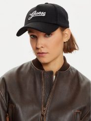 Guess Czapka z daszkiem AW5182 WOL01 Czarny. Czarne czapki z daszkiem damskie Guess, z aplikacjami, z materiału. Za 129.99 zł.