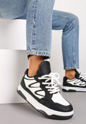 Czarno-Białe Sneakersy przed Kostkę na Platformie z Wstawkami Losia. Czarne obuwie sportowe damskie Renee, przed kostkę, bez zapięcia. Za 89.99 zł.