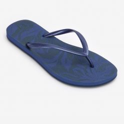 Second Life - Japonki damskie Olaian 500 Flowy - Stan Doskonały. Niebieskie klapki damskie Decathlon, bez wzorów, z materiału, bez obcasa, bez zapięcia. Za 28.99 zł.