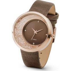 Zegarek na rękę ze sztrasami bonprix ciemnobrązowy-kolor czerwonego złota. Brązowe zegarki damskie bonprix. Za 79.99 zł.