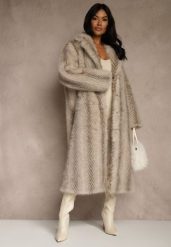 Jasnobeżowy Płaszcz Futerko o Jednorzędowym Fasonie Cataris. Brązowe płaszcze damskie Renee, m, bez wzorów, z futra, bez kaptura. Za 289.99 zł.