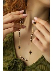 Pierres delicates Pozłacany naszyjnik z tygrysim okiem - dł. 70 cm rozmiar: onesize. Brązowe naszyjniki damskie Pierres delicates, pozłacane. Za 121.80 zł.