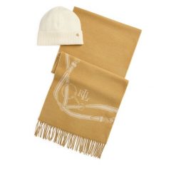 Zestaw szalik i czapka LAUREN RALPH LAUREN. Brązowe czapki damskie Lauren Ralph Lauren, bez wzorów. Za 819.99 zł.