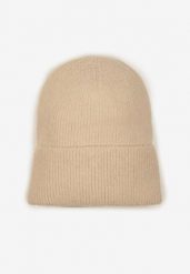 Beżowa Czapka z Metaliczną Nicią i Wywinięciem Temivra. Brązowe czapki damskie Renee, bez wzorów, z jeansu. Za 34.99 zł.