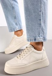 Beżowe Sneakersy z Perforacją na Platformie Treresa. Brązowe obuwie sportowe damskie Renee, bez zapięcia. Za 34.99 zł.