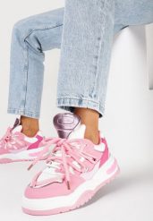 Różowe Sneakersy na Grubej Podeszwie z Kolorowymi i Metalicznymi Wstawkami Ecastia. Czerwone obuwie sportowe damskie Born2be, bez zapięcia. Za 99.99 zł.
