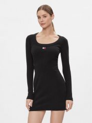 Tommy Jeans Sukienka dzianinowa Tjw Badge Rib Bodycon Ls DW0DW17424 Czarny Slim Fit. Czarne sukienki damskie Tommy Jeans, bez wzorów, z bawełny, bez ramiączek. Za 239.99 zł.