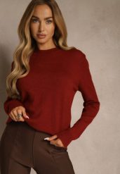Bordowy Klasyczny Sweter z Wełną i Bawełną Meviliana. Czerwone swetry klasyczne damskie Renee, s, z bawełny, bez kołnierzyka. Za 59.99 zł.