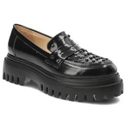 Czarne Półbuty Simen Modne Buty Damskie. Czarne półbuty damskie Simen, na wiosnę, bez wzorów, ze skóry, bez obcasa, bez zapięcia. Za 499.00 zł.