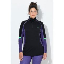 Damskie Bluzka funkcyjna wąska stójka zamek błyskawiczny długi rękaw. Czarne koszulki sportowe damskie Ulla Popken, plus size, bez wzorów, z elastanu, bez ramiączek. Za 279.99 zł.