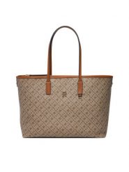 Tommy Hilfiger Torebka Th Monoplay Leather Tote AW0AW17416 Beżowy jasny. Brązowe shopper bag Tommy Hilfiger, bez wzorów, ze skóry, bez dodatków. Za 849.99 zł.