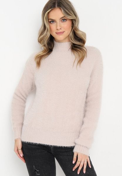 Beżowy Sweter z Półgolfem i Dłuższym Włosiem Evassem. Brązowe swetry klasyczne damskie Born2be, z dzianiny, bez kołnierzyka. Za 54.99 zł.