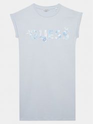 Guess Sukienka codzienna J4GK14 KAE23 Błękitny Regular Fit. Niebieskie sukienki dziewczęce Guess, z aplikacjami, z bawełny, bez ramiączek, proste. Za 109.99 zł.