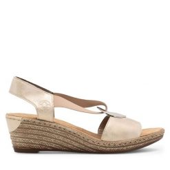 Sandały Rieker. Brązowe sandały damskie Rieker, bez wzorów, bez obcasa, na koturnie, bez zapięcia. Za 289.99 zł.