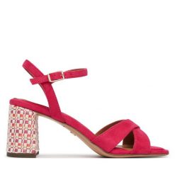 Sandały Tamaris. Czerwone sandały damskie Tamaris, bez wzorów, bez obcasa, na słupku, bez zapięcia. Za 299.99 zł.