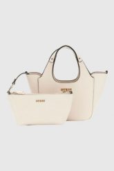 GUESS Beżowa torebka damska Calista 2 In 1 Mini. Brązowe torebki klasyczne damskie Guess, ze skóry ekologicznej, duże, bez dodatków. W wyprzedaży za 459.99 zł.