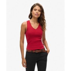 Koszulka z koronkowym wykończeniem. Czerwone koszulki damskie Superdry, bez wzorów, z bawełny, bez kołnierzyka, bez ramiączek. W wyprzedaży za 105.75 zł.